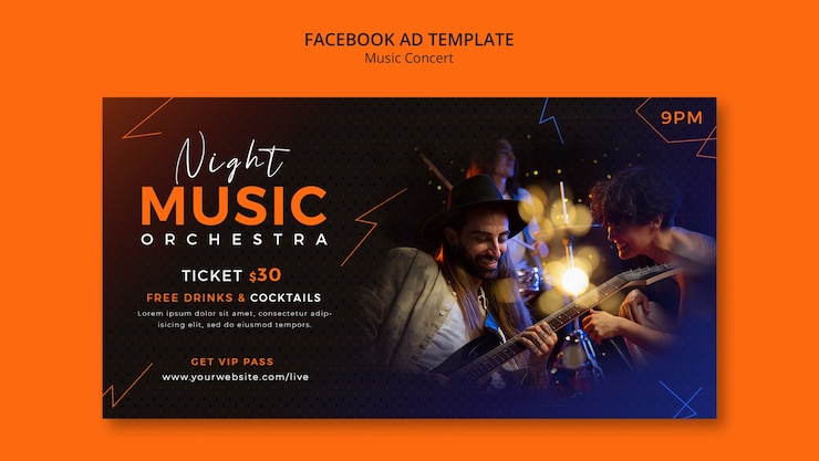 PSD gratuit modèle facebook de concert de musique dégradé