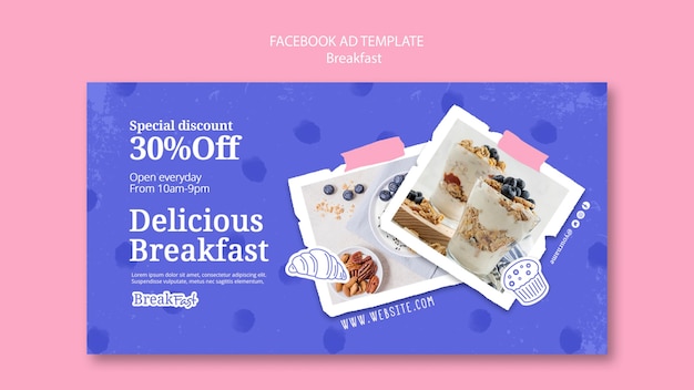 PSD gratuit modèle facebook de délicieux petit déjeuner