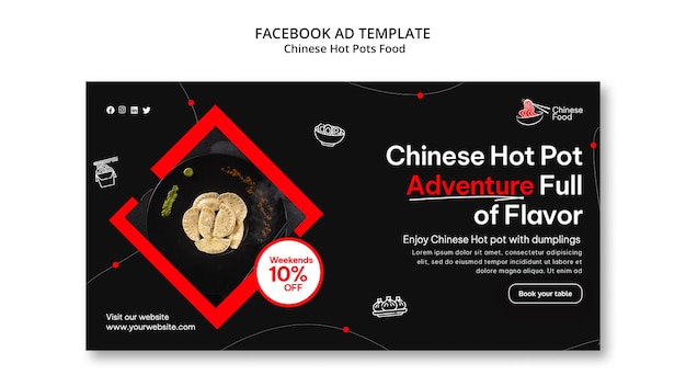 PSD gratuit modèle facebook de délicieux plats chinois