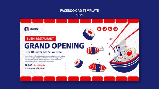 PSD gratuit modèle facebook de délicieux sushis dessinés à la main