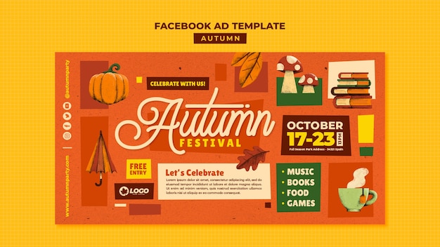 PSD gratuit modèle facebook du festival d'automne dessiné à la main