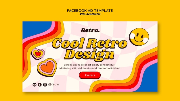 PSD gratuit modèle facebook esthétique des années 70 dessiné à la main