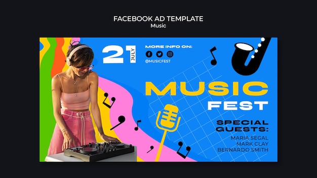 PSD gratuit modèle facebook d'événement musical