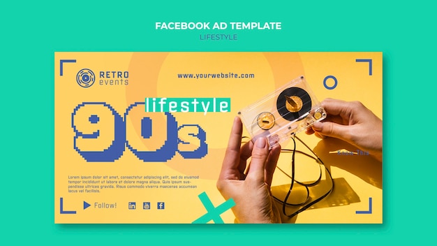 PSD gratuit modèle facebook de fête des années 90 au design plat