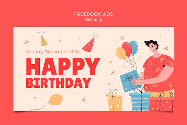 PSD gratuit modèle facebook de fête d'anniversaire design plat