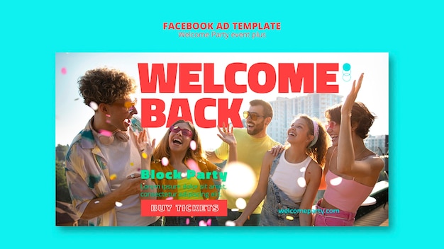 Modèle facebook de fête de bienvenue rétro