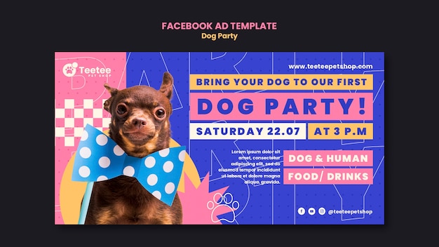 PSD gratuit modèle facebook de fête de chien design plat