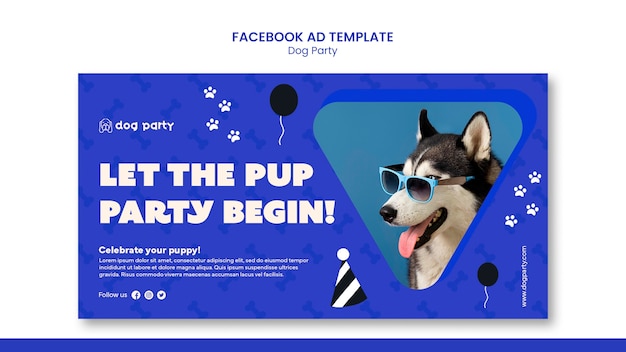 PSD gratuit modèle facebook de fête de chien design plat