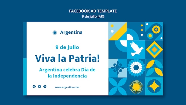 PSD gratuit modèle facebook de la fête de l'indépendance de l'argentine