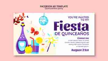 PSD gratuit modèle facebook de fête de quinceañera design plat