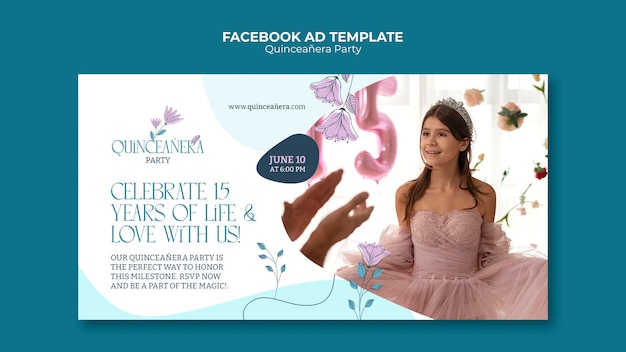 PSD gratuit modèle facebook de fête de quinceanera dessiné à la main