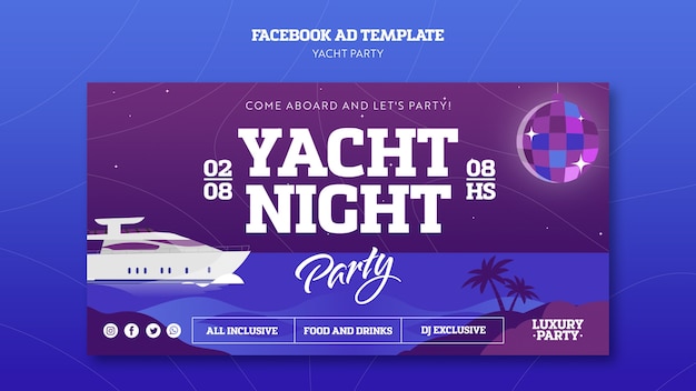 Modèle facebook de fête de yacht