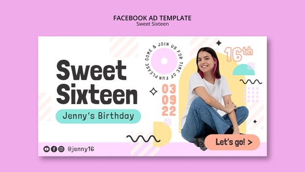 Modèle facebook géométrique sweet 16