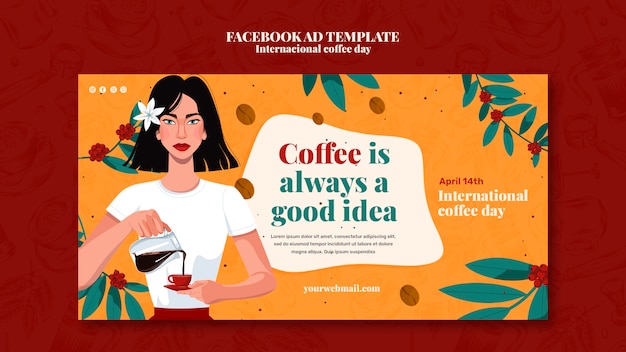 PSD gratuit modèle facebook de la journée internationale du café