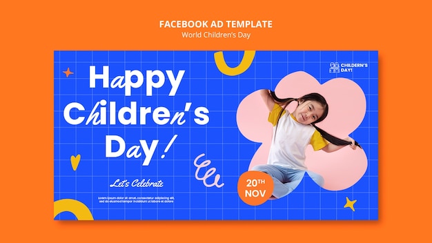 PSD gratuit modèle facebook de la journée mondiale des enfants au design plat