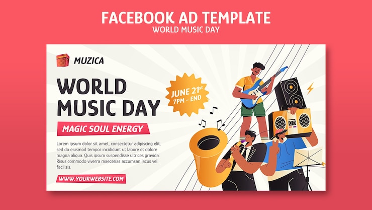 PSD gratuit modèle facebook de la journée mondiale de la musique
