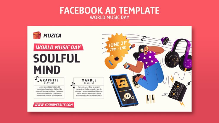 PSD gratuit modèle facebook de la journée mondiale de la musique