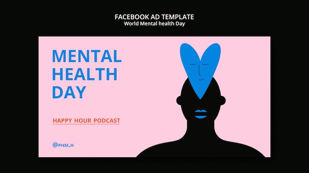 PSD gratuit modèle facebook de la journée de la santé mentale dessiné à la main