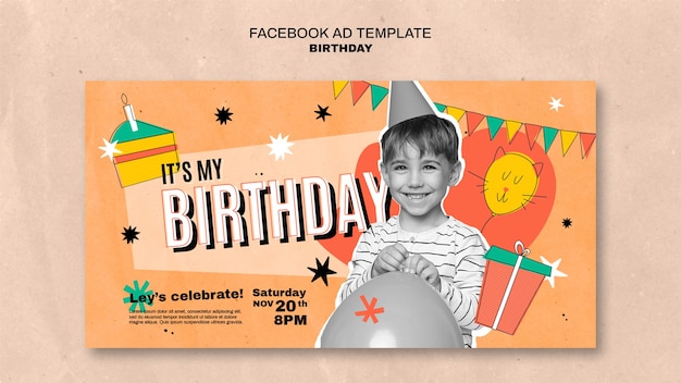 PSD gratuit modèle facebook joyeux anniversaire dessiné à la main