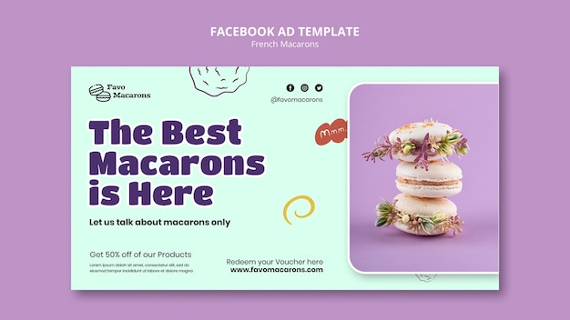 PSD gratuit modèle facebook de macarons français design plat