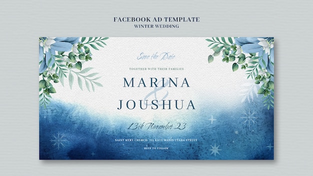 PSD gratuit modèle facebook de mariage d'hiver aquarelle