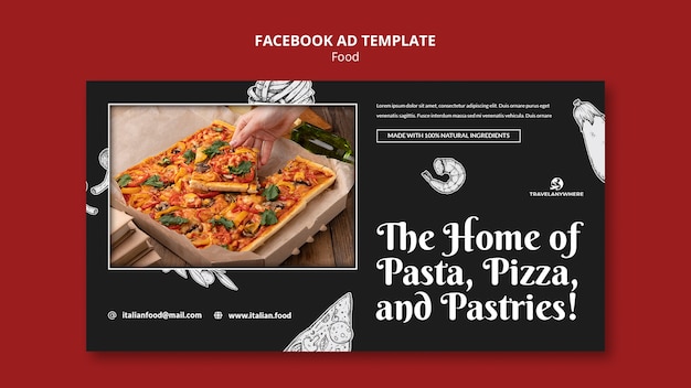 PSD gratuit modèle facebook de plats délicieux dessinés à la main