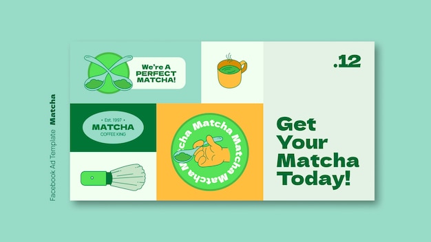 PSD gratuit le modèle de facebook pour boire du thé matcha.