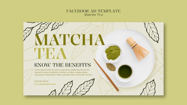 PSD gratuit le modèle de facebook pour boire du thé matcha.