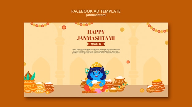 PSD gratuit le modèle de facebook pour la célébration du janmashtami