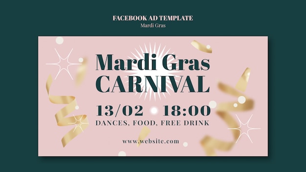 PSD gratuit modèle de facebook pour la célébration du mardi gras