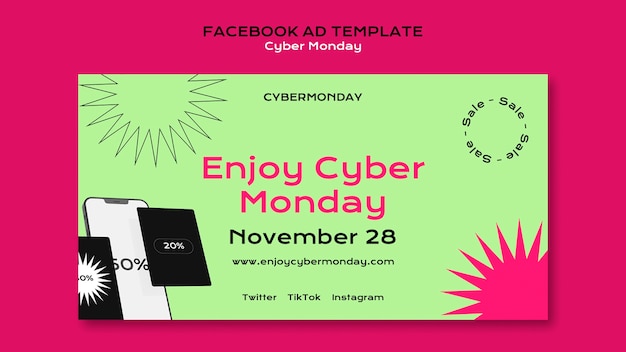 PSD gratuit modèle facebook de réduction cyber lundi design plat