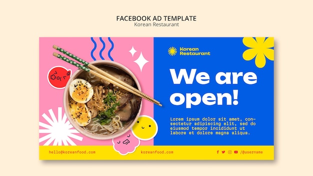 PSD gratuit modèle facebook de restaurant coréen design plat