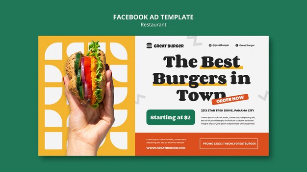 Modèle facebook de restaurant de cuisine délicieuse