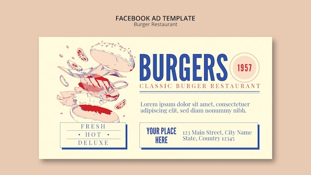 Modèle Facebook De Restaurant De Hamburgers Dessinés à La Main