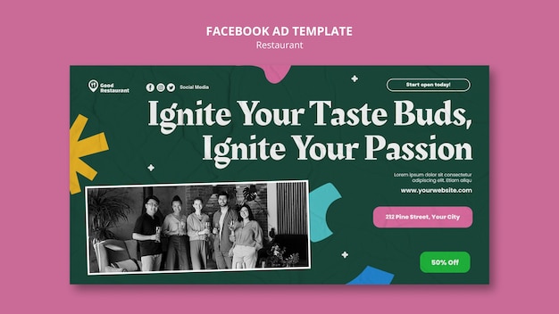 PSD gratuit modèle facebook de restaurant de nourriture savoureuse design plat