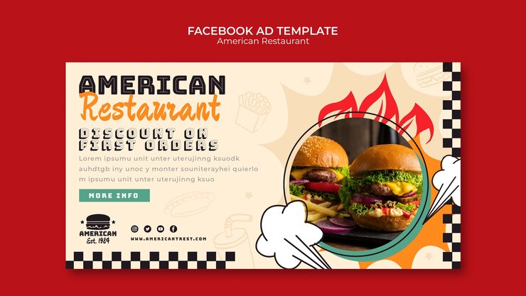 PSD gratuit modèle facebook de restaurant rétro américain