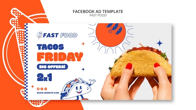 Modèle Facebook de restauration rapide dessiné à la main