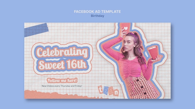 PSD gratuit modèle facebook rétro sweet 16