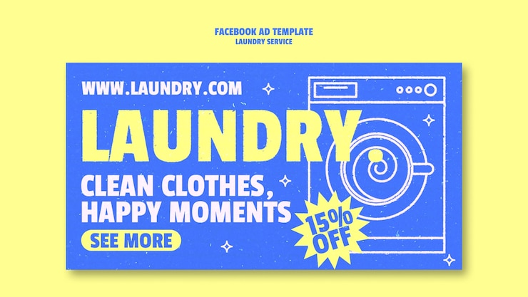 PSD gratuit modèle facebook de service de blanchisserie
