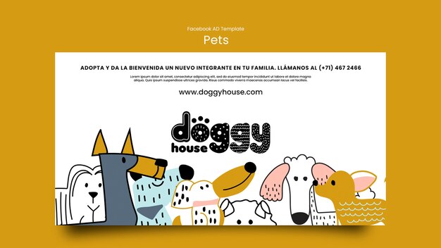 modèle Facebook de soins pour animaux de compagnie dessiné à la main