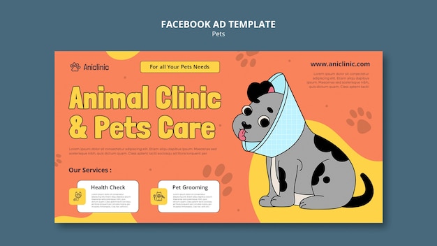 PSD gratuit modèle facebook de soins pour animaux de compagnie dessinés à la main