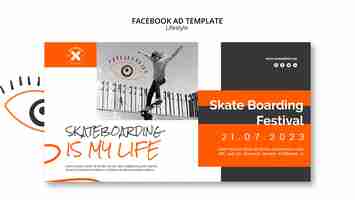 PSD gratuit modèle facebook de style de vie de skateboard design plat