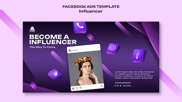 Modèle facebook de travail d'influenceur dégradé