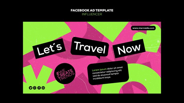 Modèle facebook de travail d'influenceur design plat