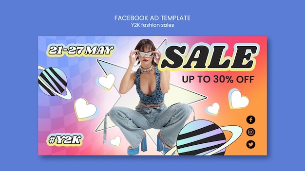 PSD gratuit modèle facebook de vente de mode dégradé y2k