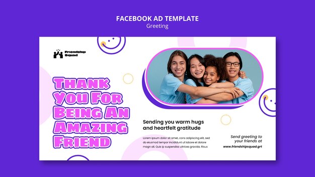PSD gratuit modèle facebook de voeux d'amitié design plat