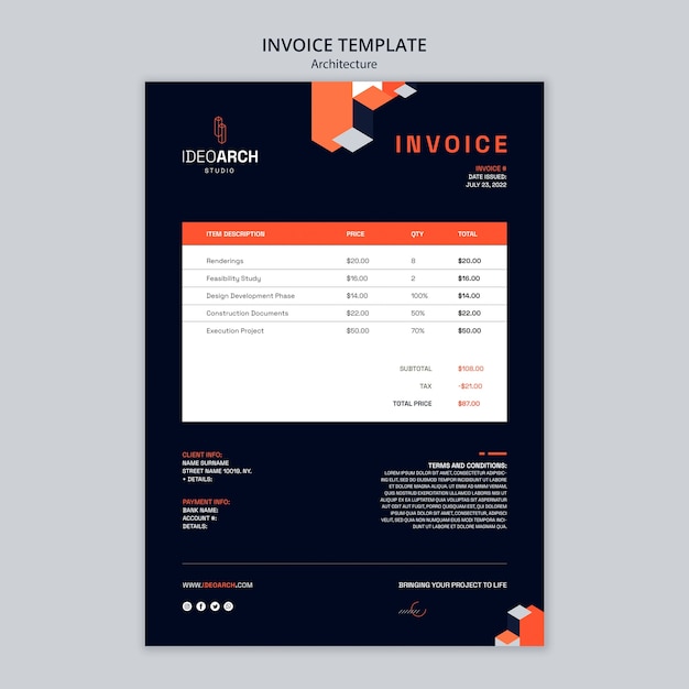PSD gratuit modèle de facture d'architecture design plat