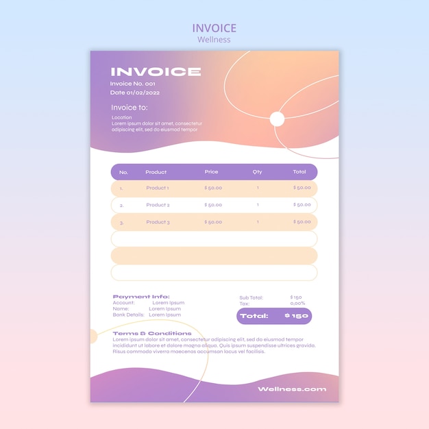 PSD gratuit modèle de facture de bien-être dégradé