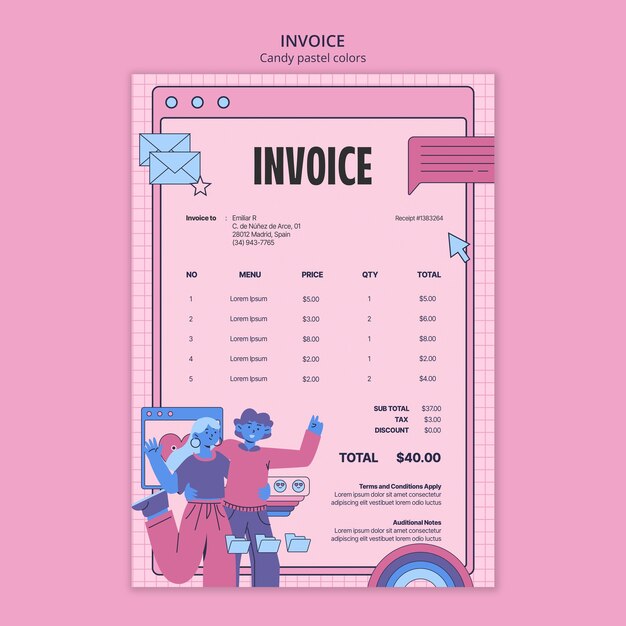 PSD gratuit modèle de facture de bonbons aux couleurs pastel
