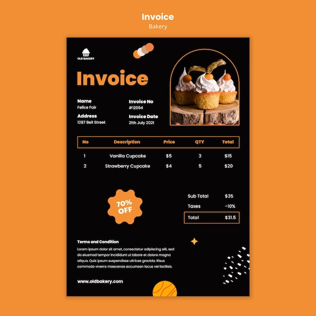 PSD gratuit modèle de facture de boulangerie
